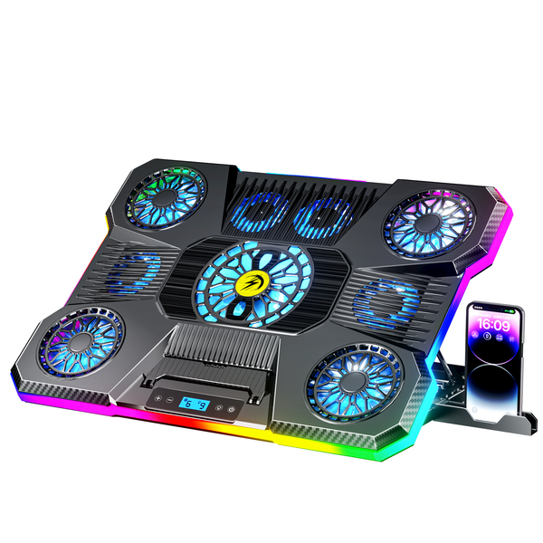 iDock Portable Folding 8 Level Height Adjustable 9 Fans Laptop Cooling Pad with 10 RGB Light Laptop Cooler with Removable Phone Stand
