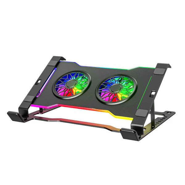 iDock Portable Folding 7 Level Heights Adjustable 2 Fans Laptop Cooling Pad with 10 RGB Lights Steel Laptop Cooler