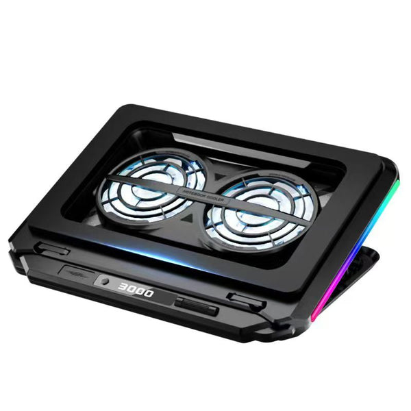 iDock Portable Folding Height Adjustable Laptop Cooling Pad with RGB Light Dual Turbo High Pressure Laptop Cooler Support 13-21 Laptop