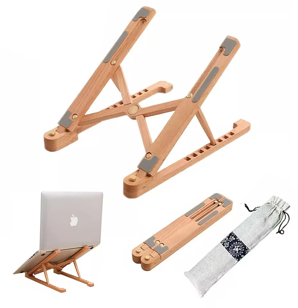 iDock Ergonomic Foldable Wood Laptop Riser Adjustable Portable Wooden Notebook Holder Laptop Stand