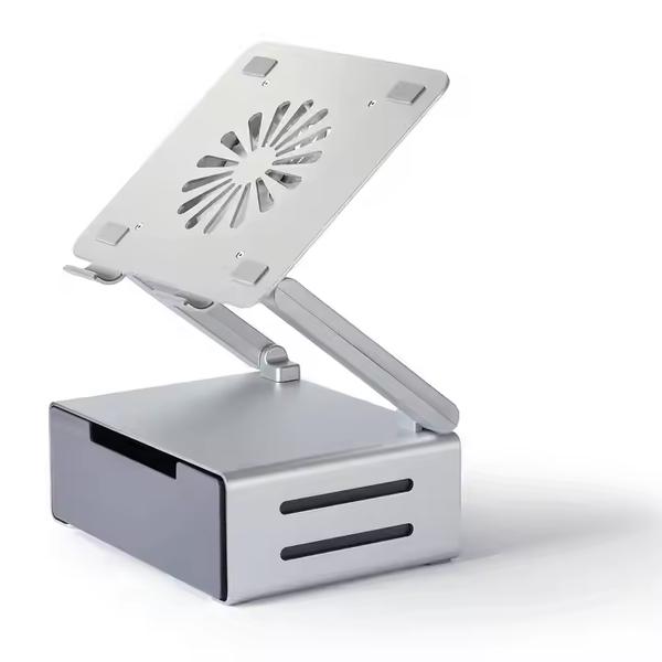 iDock Ergonomic Aluminum Notebook Stand with Fan and USB3.0 HUB Ventilated Laptop Cooler Laptop Stand with Drawer