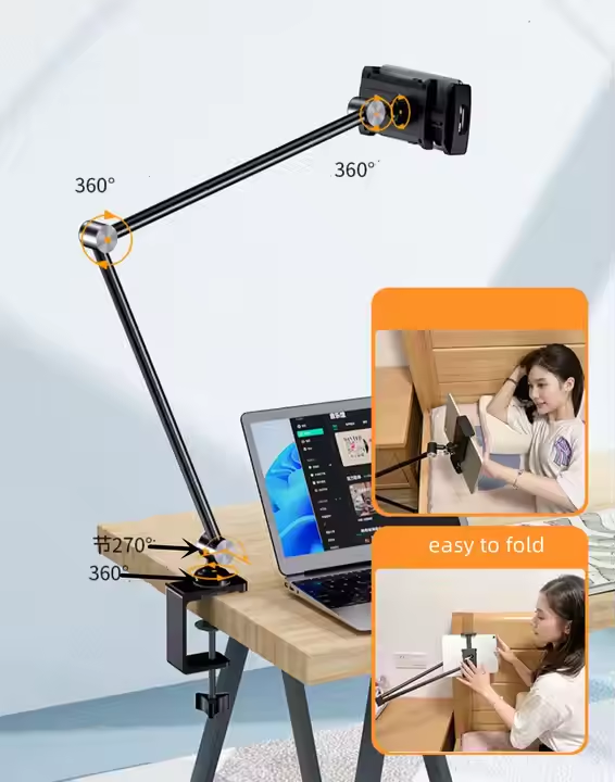 iDock Aluminum Long Arm Desktop Mount Holder for Bed Flexible Arm Clamp Clip Lazy Tablet Mobile Phone Stand Holder