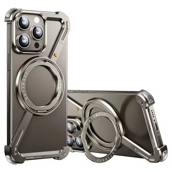 Funda de teléfono con diseño sin marco de aleación de aluminio Z para iPhone 13/15/14 Pro/Max con soporte de anillo giratorio y cubierta con soporte magnético